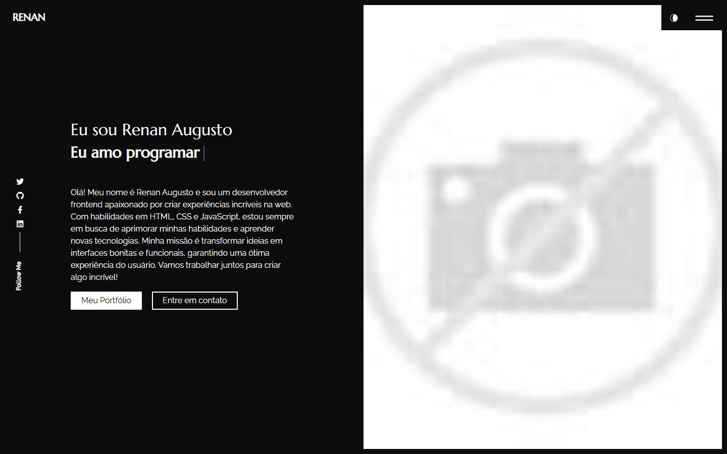 Página inicial do projeto Portolio Master publicada na web.